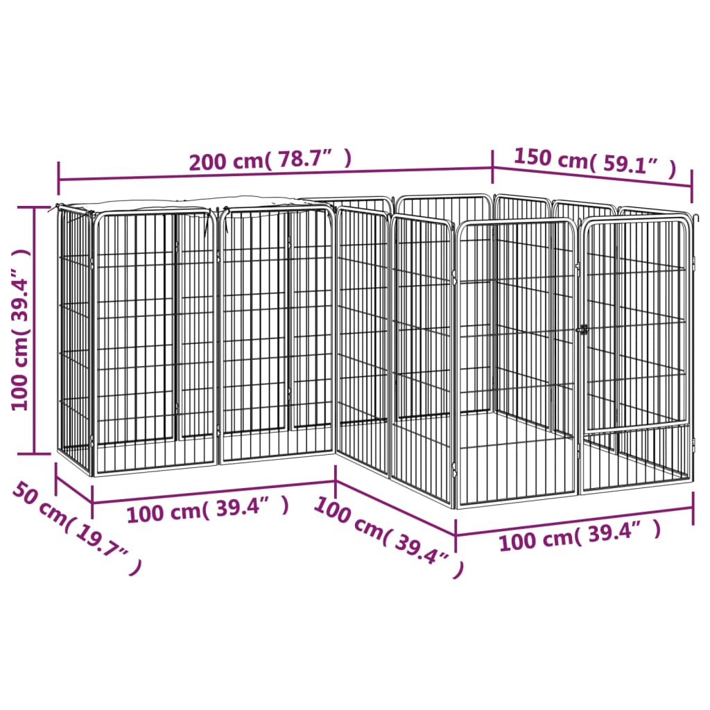 8720287158820_g_en_hd_5 vidaXL 14-Panel Dog Playpen Black 50x100 cm Powder-coated Steel - Image 6
