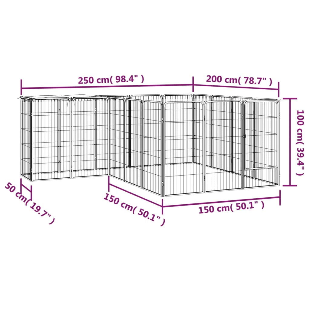 8720287158837_g_en_hd_5 vidaXL 18-Panel Dog Playpen Black 50x100 cm Powder-coated Steel - Image 6