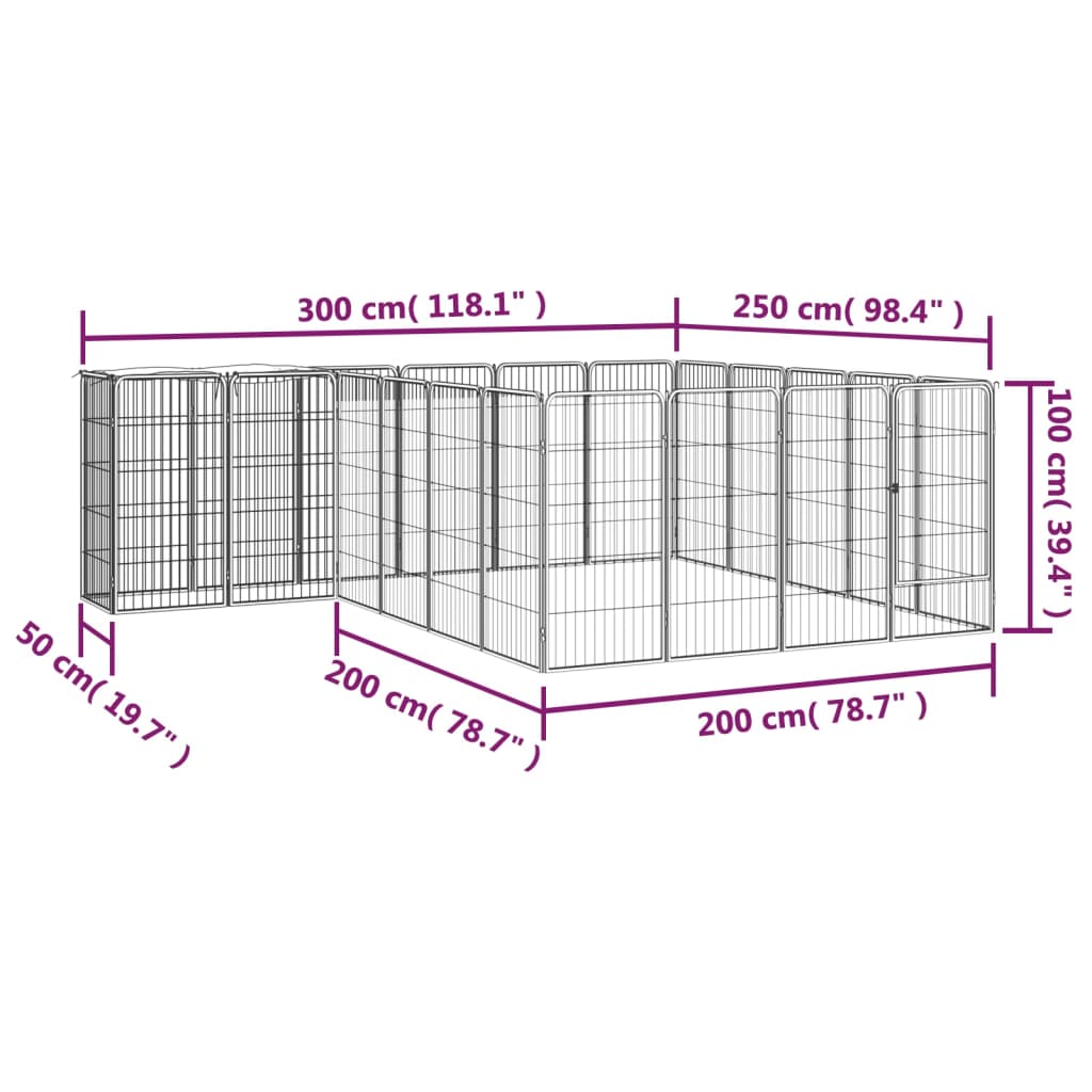 8720287158844_g_en_hd_5 vidaXL 22-Panel Dog Playpen Black 50x100 cm Powder-coated Steel - Image 6