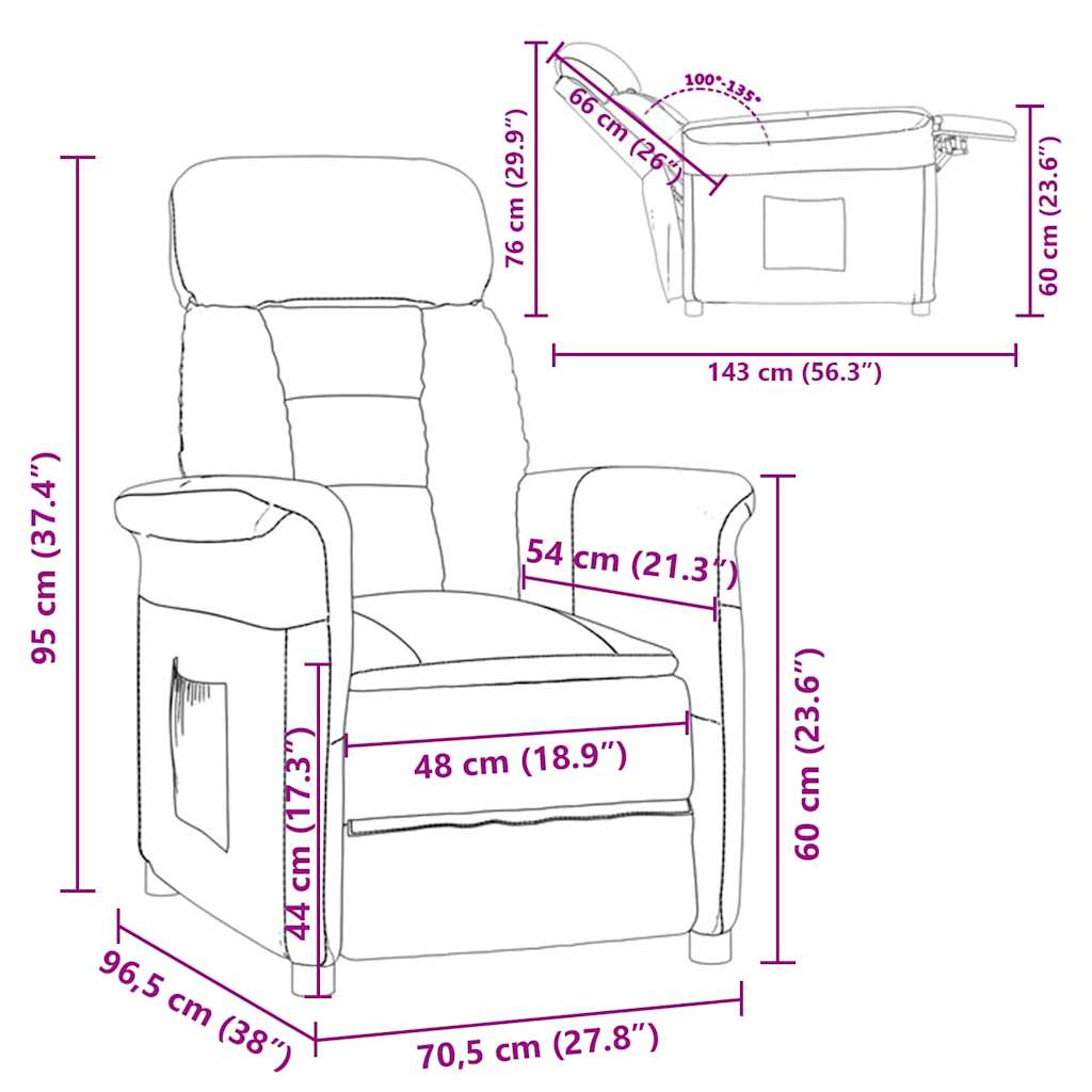 8720287164142_wbg-siz_en_hd_1 vidaXL Cream Recliner Chair Cream 70.5 x 96.5 x 95 cm Fabric and metal - Image 8