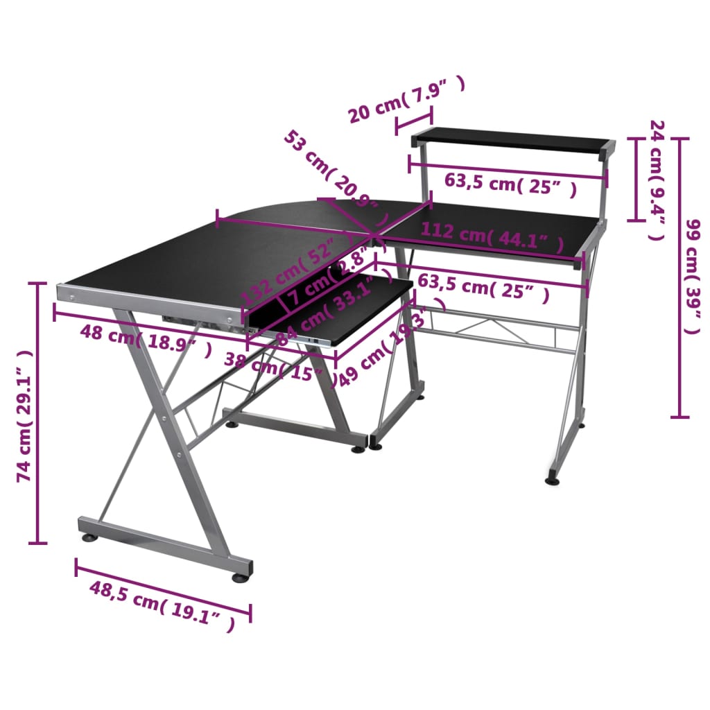 8720287177579_g_en_hd_5 vidaXL Corner Computer Desk Black 132x112x99 cm Engineered Wood - Image 6