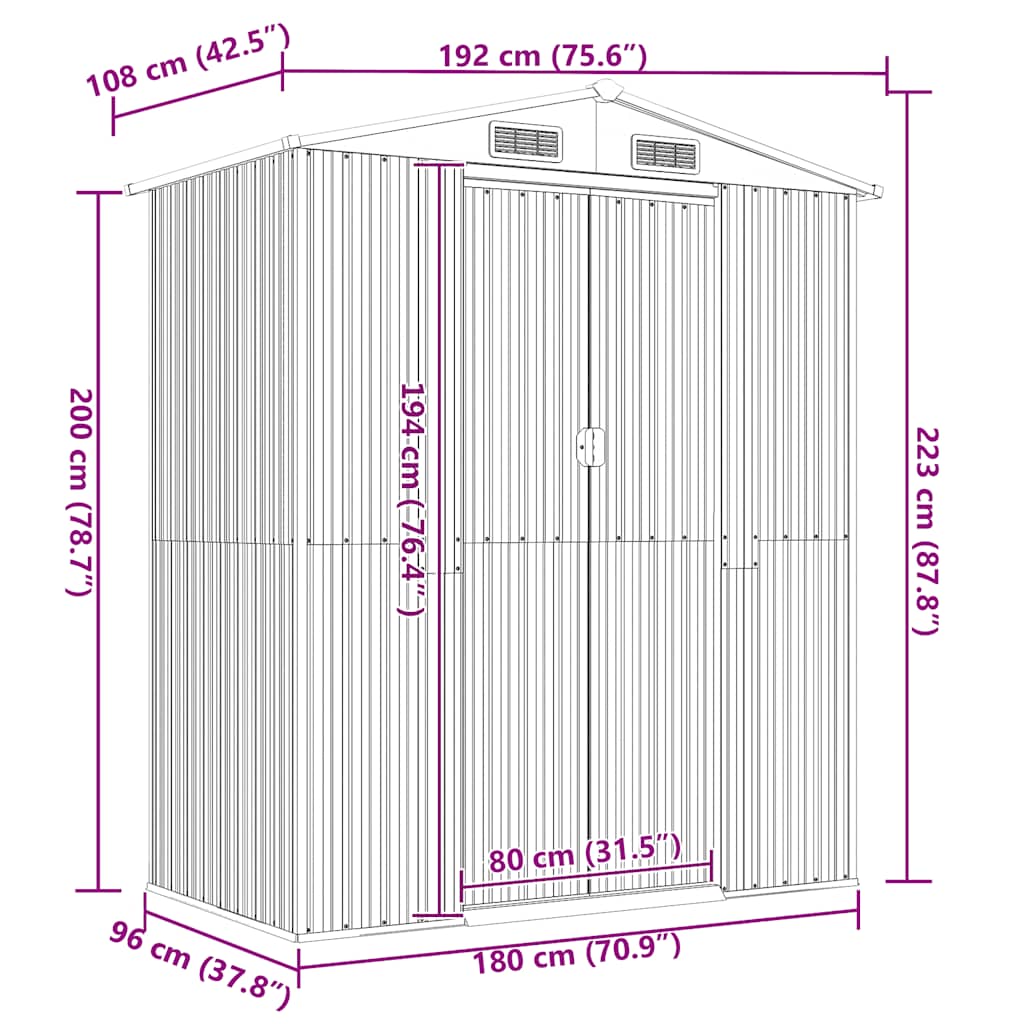 8720287178163_g_en_hd_6 vidaXL Garden Shed Green 192x108x223 cm Galvanised Steel - Image 8