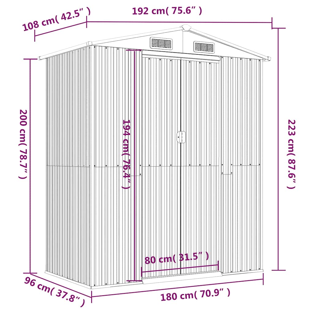 8720287178200_g_en_hd_6 vidaXL Garden Shed Anthracite 192x108x223 cm Galvanised Steel - Image 8