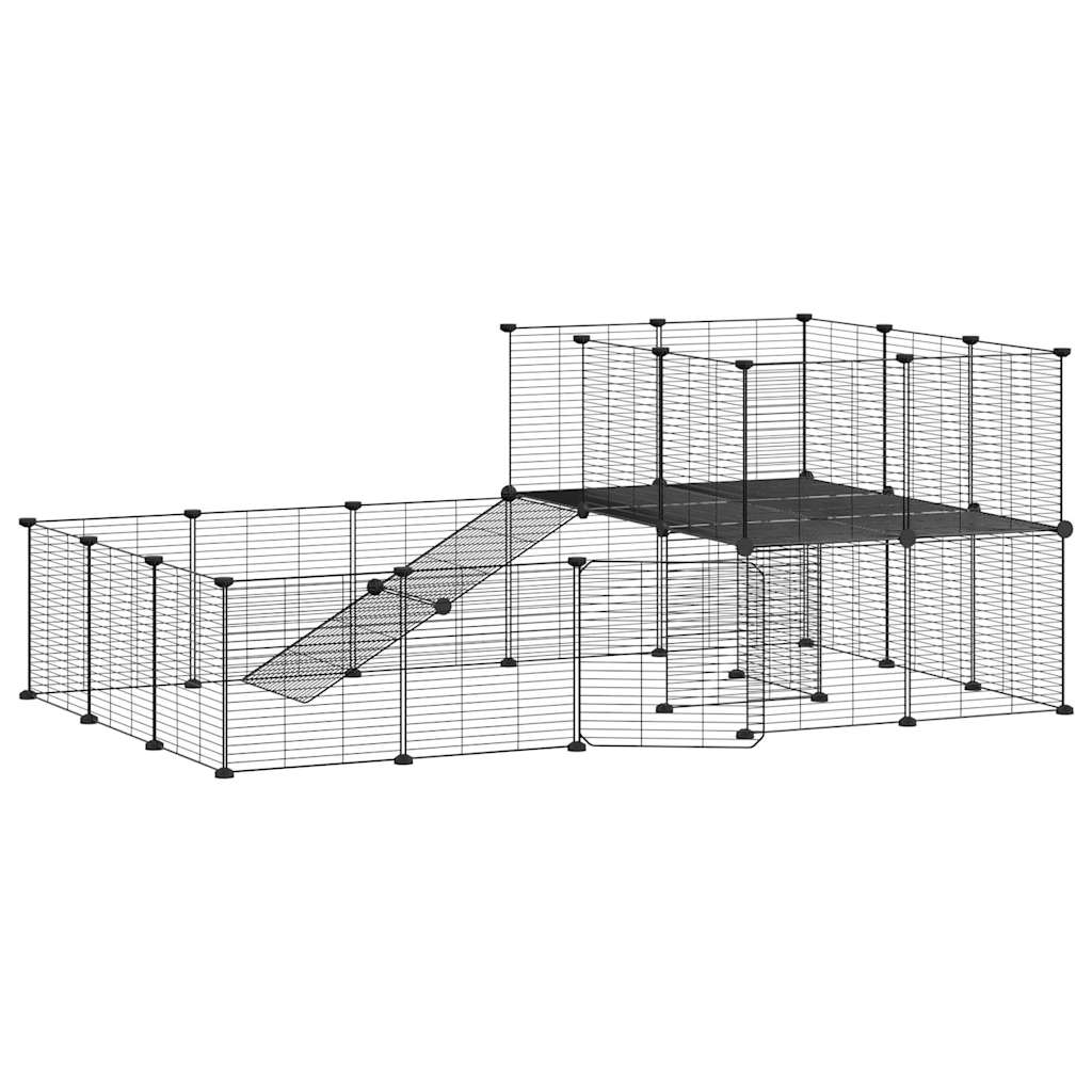 8720287190950_a_en_hd_1 vidaXL 36-Panel Pet Cage with Door Black 35x35 cm Steel - Image 2