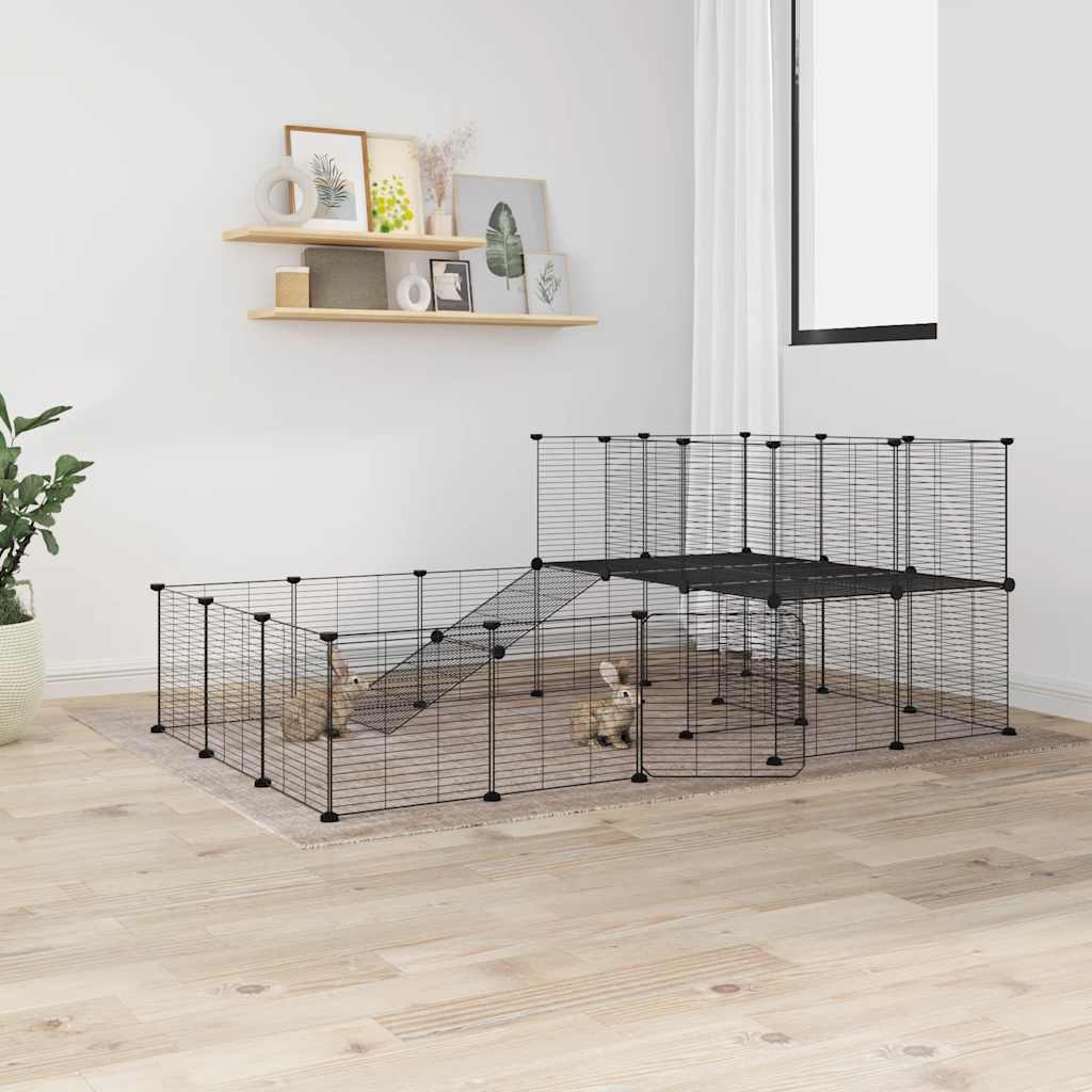8720287190967_g_en_hd_2 vidaXL 44-Panel Pet Cage with Door Black 35x35 cm Steel - Image 4