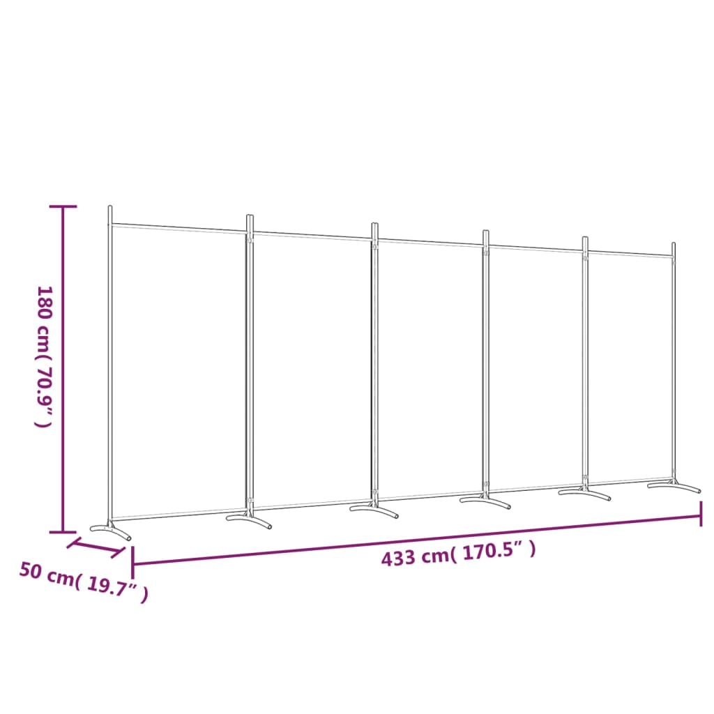 8720287196679_g_en_hd_6 vidaXL 5-Panel Room Divider Black 433x180 cm Fabric - Image 8