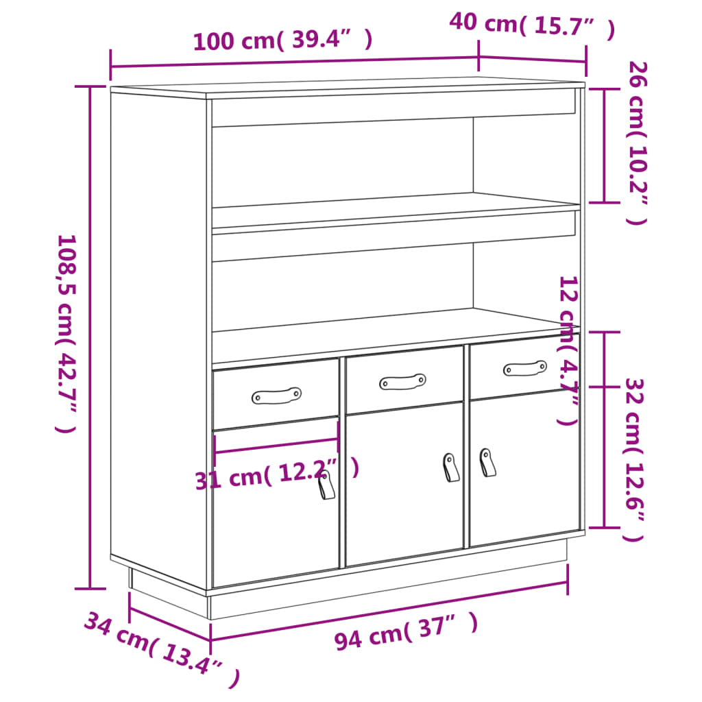 8720287205555_g_en_hd_10 vidaXL Highboard 100x40x108.5 cm Solid Wood Pine - Image 13