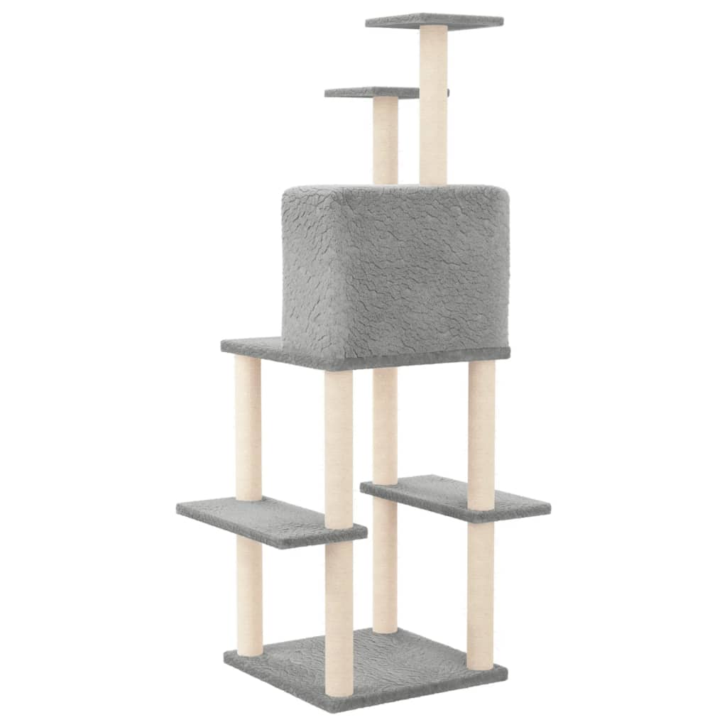 8720287213444_g_en_hd_3 vidaXL Cat Tree with Sisal Scratching Posts Light Grey 144.5 cm - Image 5