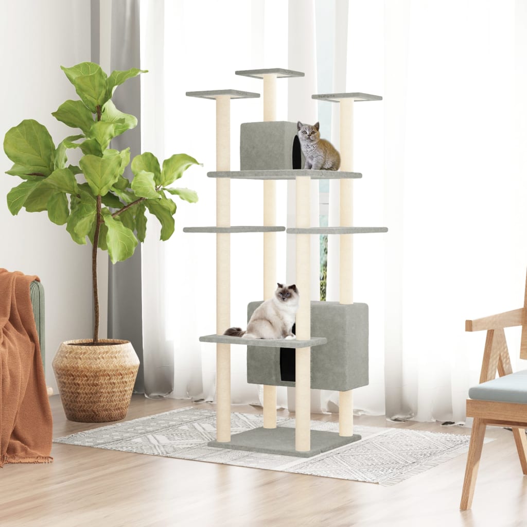 8720287213475_m_en_hd_1 vidaXL Cat Tree with Sisal Scratching Posts Light Grey 162 cm - Image 1