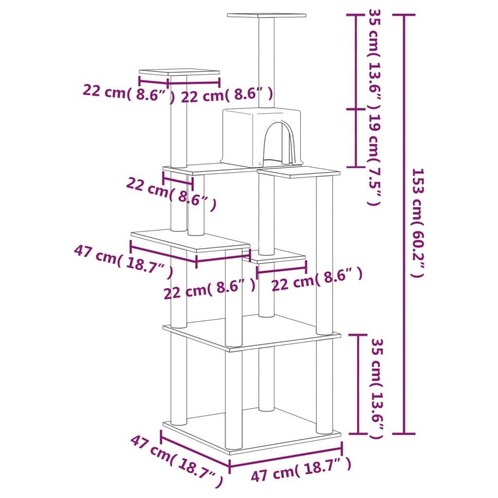 8720287213505_g_en_hd_5 vidaXL Cat Tree with Sisal Scratching Posts Light Grey 153 cm - Image 7