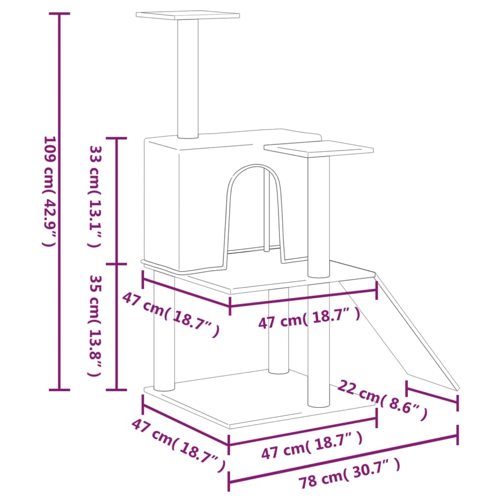 8720287213833_g_en_hd_5 vidaXL Cat Tree with Sisal Scratching Posts Light Grey 109 cm - Image 7