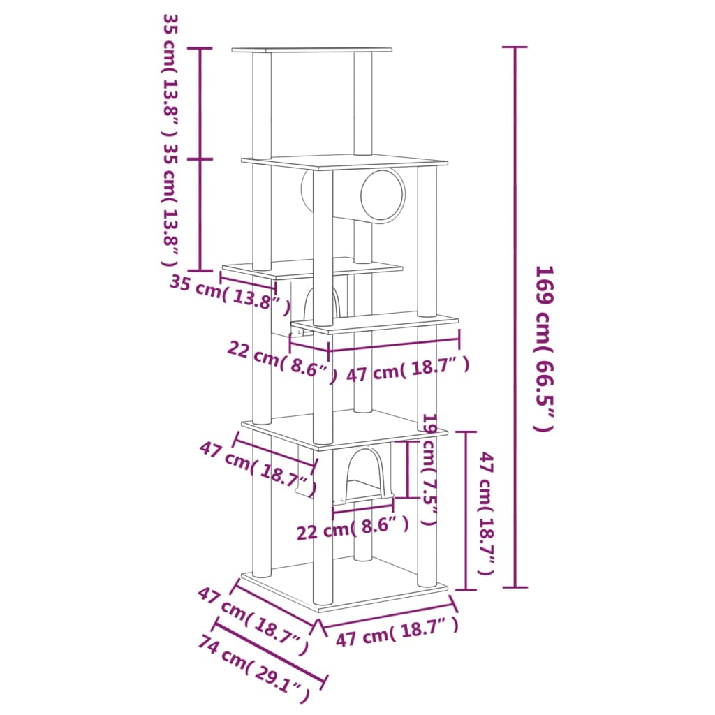 8720287213864_g_en_hd_5 vidaXL Cat Tree with Sisal Scratching Posts Light Grey 169 cm - Image 7