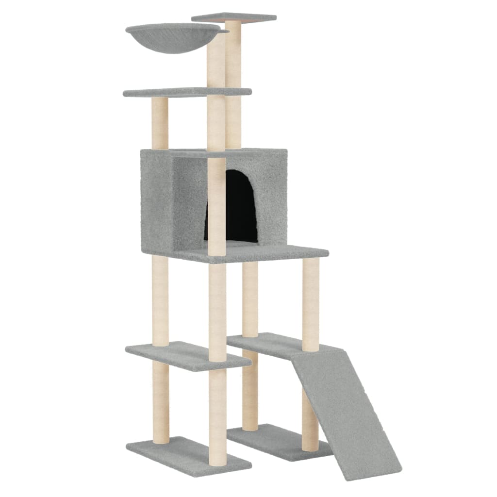 8720287213956_a_en_hd_1 vidaXL Cat Tree with Sisal Scratching Posts Light Grey 166 cm - Image 2