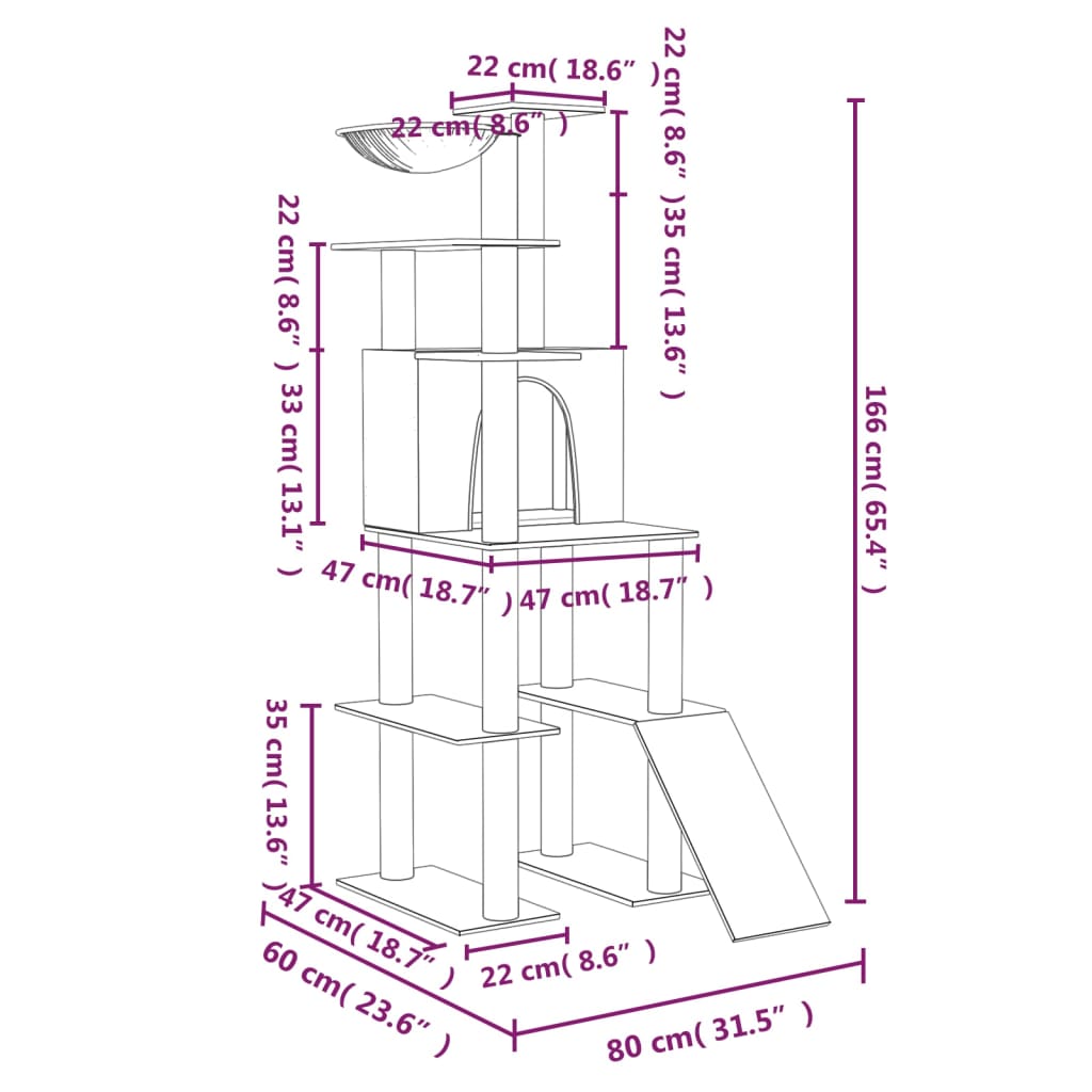 8720287213956_g_en_hd_5 vidaXL Cat Tree with Sisal Scratching Posts Light Grey 166 cm - Image 7