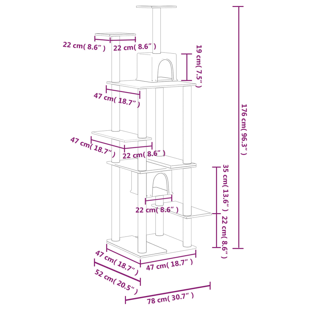 8720287214007_g_en_hd_5 vidaXL Cat Tree with Sisal Scratching Posts Cream 176 cm - Image 7