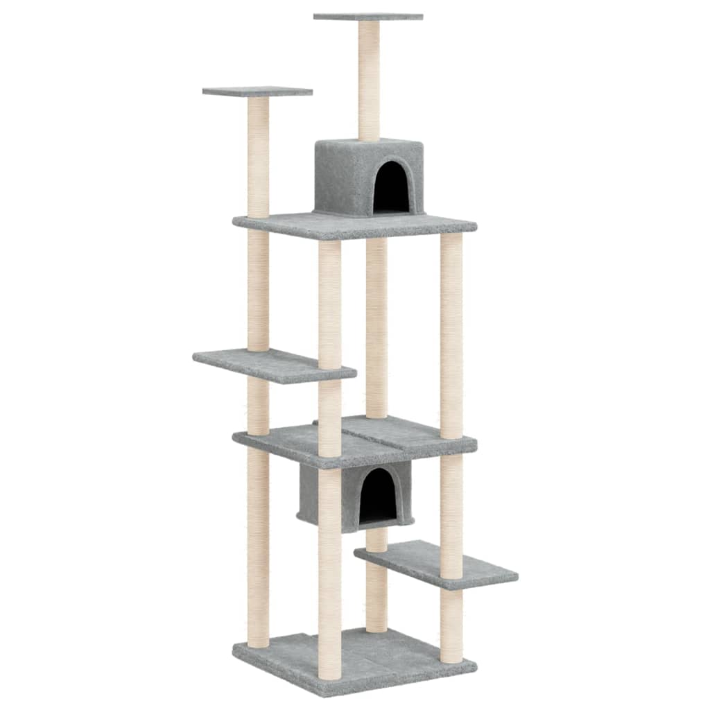 8720287214014_a_en_hd_1 vidaXL Cat Tree with Sisal Scratching Posts Light Grey 176 cm - Image 2