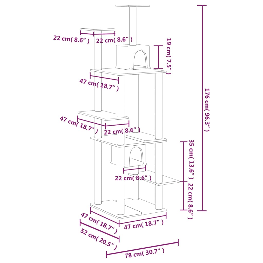 8720287214014_g_en_hd_5 vidaXL Cat Tree with Sisal Scratching Posts Light Grey 176 cm - Image 7