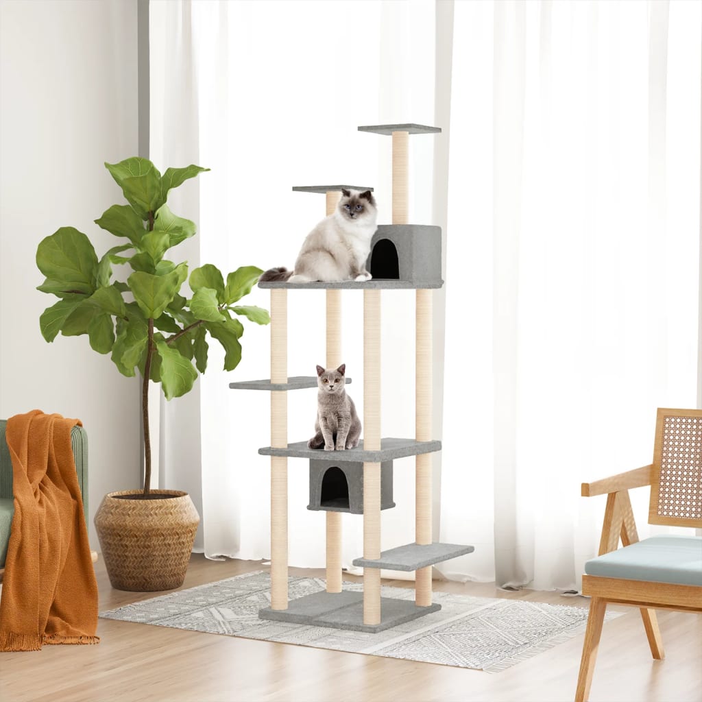8720287214014_m_en_hd_1 vidaXL Cat Tree with Sisal Scratching Posts Light Grey 176 cm - Image 1