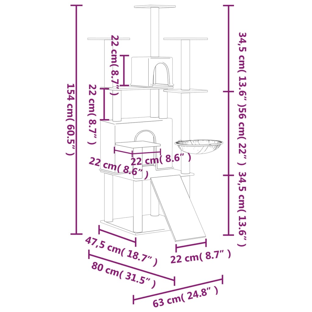 8720287214045_g_en_hd_5 vidaXL Cat Tree with Sisal Scratching Posts Light Grey 154 cm - Image 7
