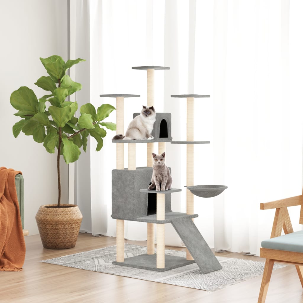 8720287214045_m_en_hd_1 vidaXL Cat Tree with Sisal Scratching Posts Light Grey 154 cm - Image 1