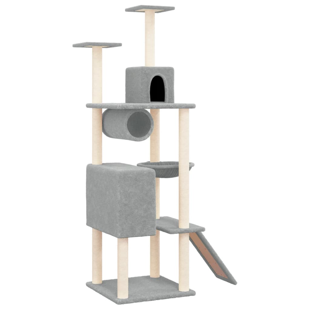 8720287214137_a_en_hd_1 vidaXL Cat Tree with Sisal Scratching Posts Light Grey 168 cm - Image 2