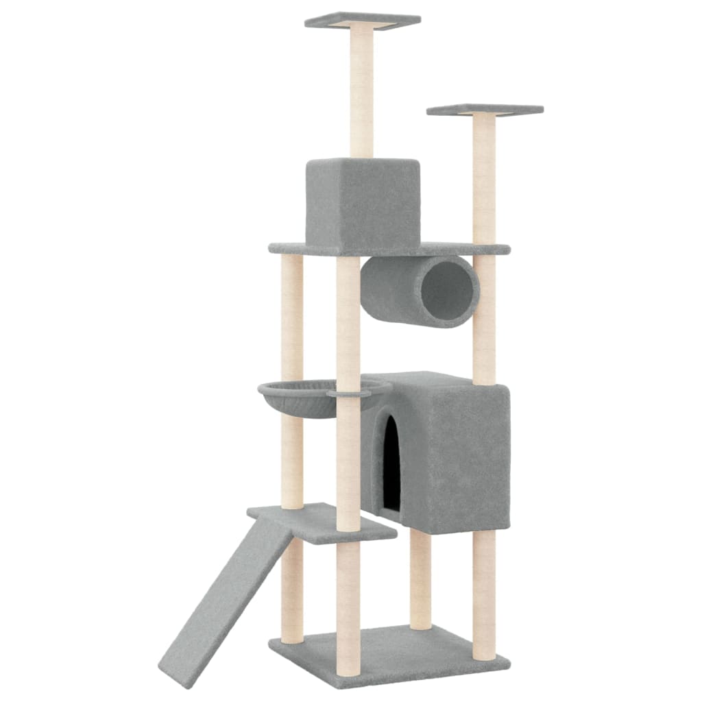 8720287214137_g_en_hd_3 vidaXL Cat Tree with Sisal Scratching Posts Light Grey 168 cm - Image 5
