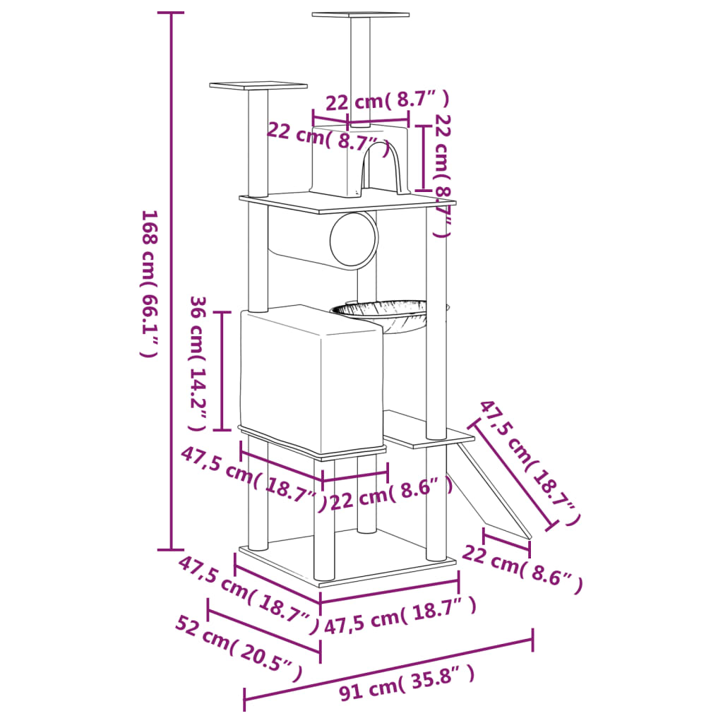 8720287214137_g_en_hd_5 vidaXL Cat Tree with Sisal Scratching Posts Light Grey 168 cm - Image 7