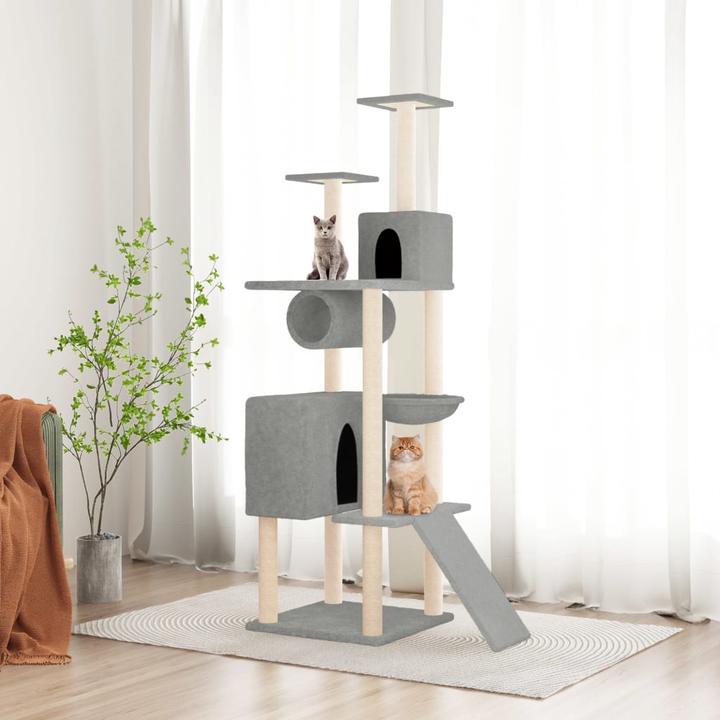 8720287214137_m_en_hd_1 vidaXL Cat Tree with Sisal Scratching Posts Light Grey 168 cm - Image 1