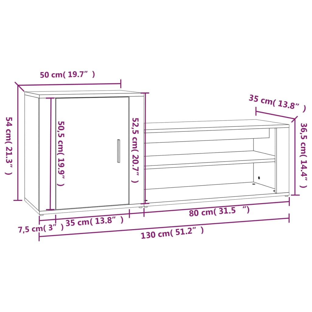 8720287221944_g_en_hd_7 vidaXL Shoe Cabinet Grey Sonoma 130x35x54 cm Engineered Wood - Image 10