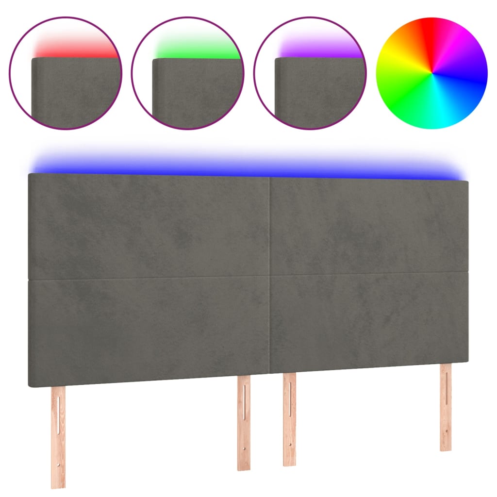 8720287288435_a_en_hd_1 vidaXL LED Headboard Dark Grey 160 cm Velvet - Image 2