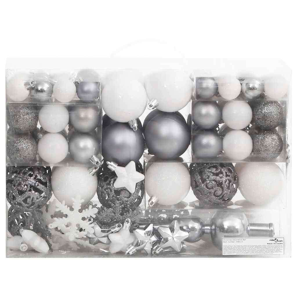 8720845408152_a_en_hd_1 vidaXL 111 Piece Christmas Bauble Set White and Grey Polystyrene - Image 2