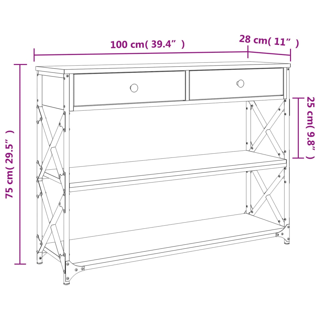 8720845421427_g_en_hd_9 vidaXL Console Table Sonoma Oak 100x28x75 cm Engineered Wood - Image 12