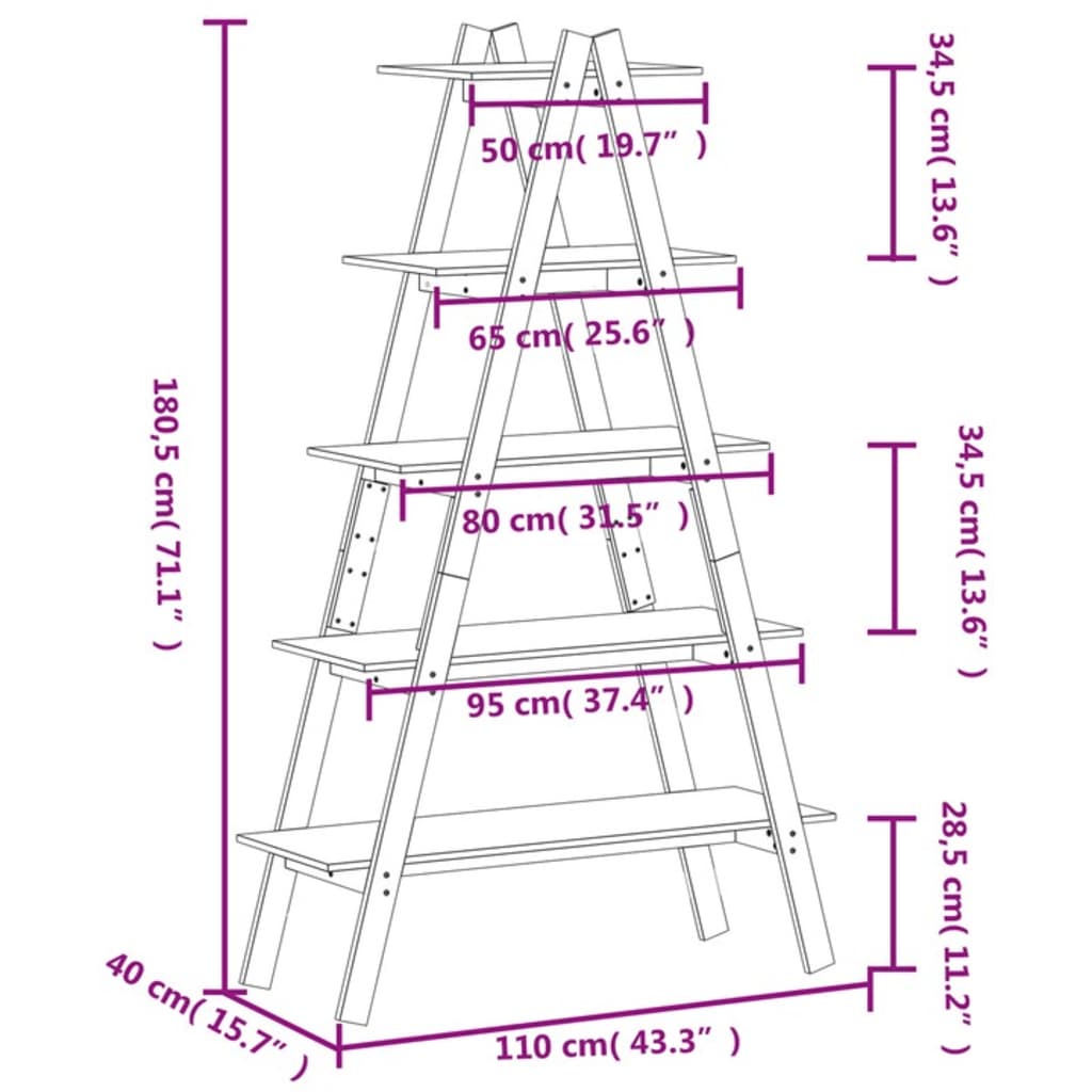 8720845433499_g_en_hd_7 vidaXL 5-Tier Shelf A-shape 110x40x180.5 cm Solid Wood Pine - Image 10