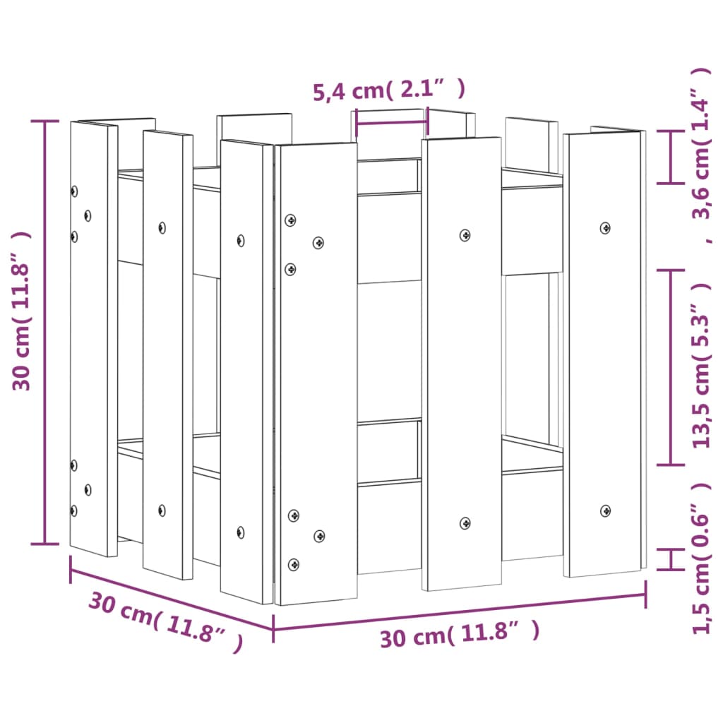 8720845433932_g_en_hd_7 vidaXL Garden Planter with Fence Design 30x30x30 cm Solid Wood Pine - Image 9