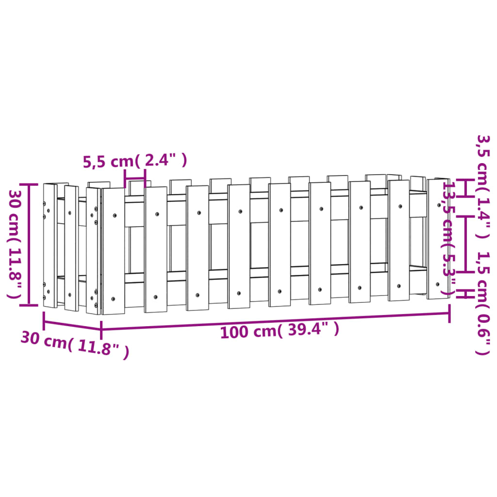 8720845434236_g_en_hd_7 vidaXL Garden Raised Bed with Fence Design 100x30x30 cm Solid Wood Pine - Image 9