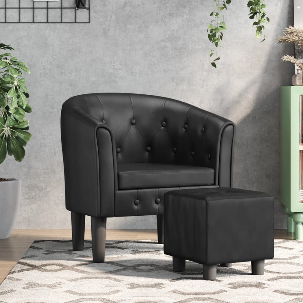 8720845436353_m_en_hd_1 vidaXL Tub Chair with Footstool Black Faux Leather - Image 1