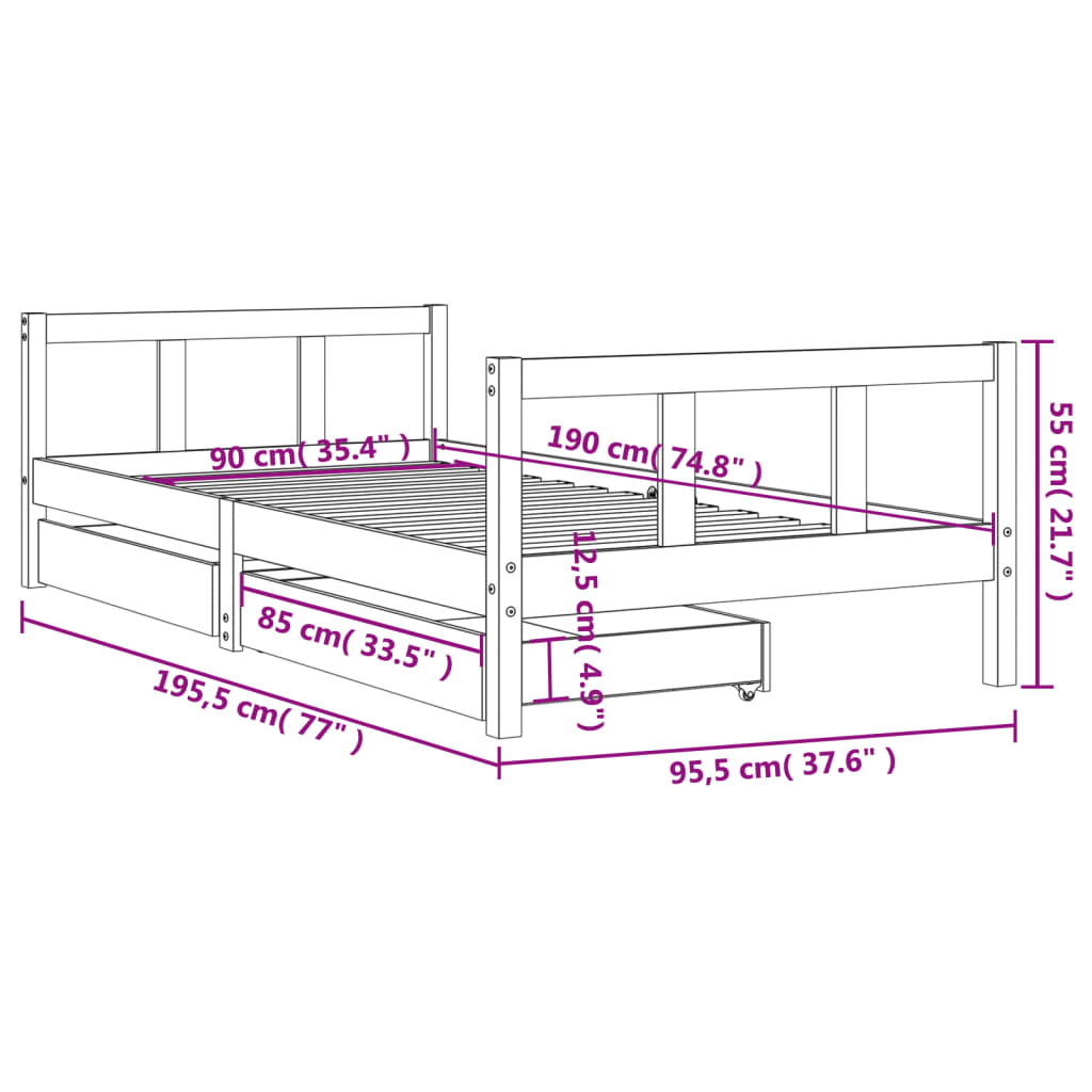 8720845444389_g_en_hd_8 vidaXL Kids Bed Frame with Drawers 90x190 cm Solid Wood Pine - Image 10