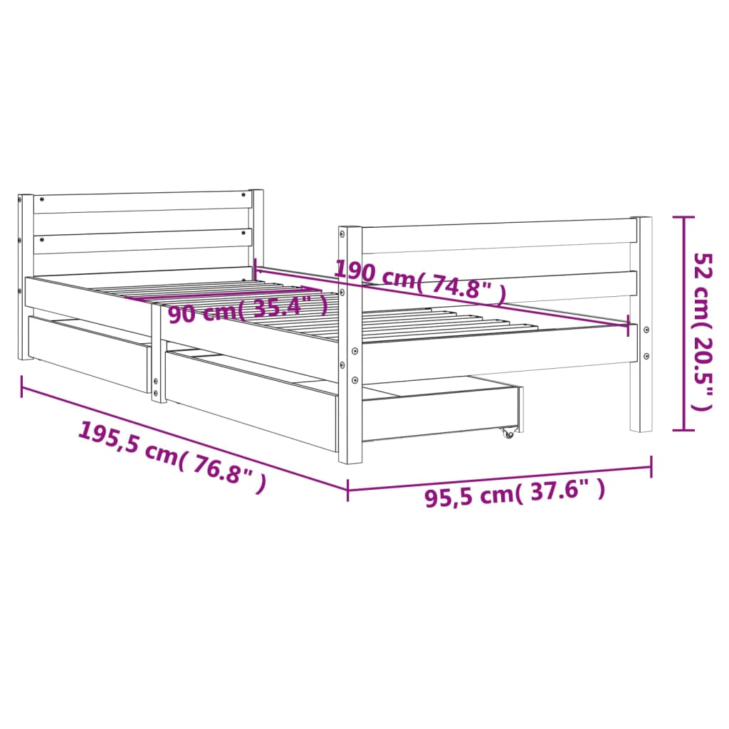 8720845444686_g_en_hd_8 vidaXL Kids Bed Frame with Drawers 90x190 cm Solid Wood Pine - Image 10