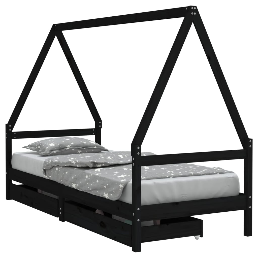 8720845445003_a_en_hd_1 vidaXL Kids Bed Frame with Drawers Black 90x190 cm Solid Wood Pine - Image 2
