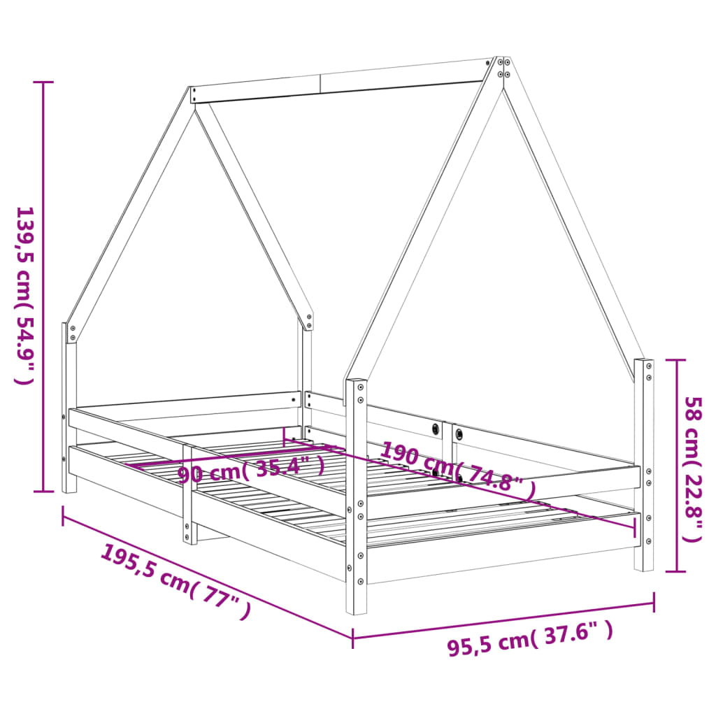 8720845445140_g_en_hd_7 vidaXL Kids Bed Frame White 90x190 cm Solid Wood Pine - Image 9