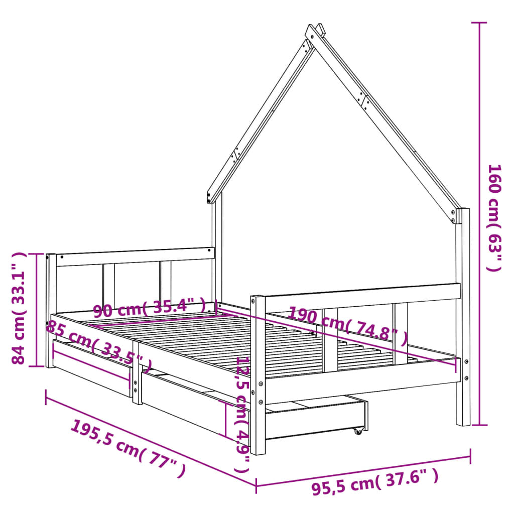 8720845445676_g_en_hd_8 vidaXL Kids Bed Frame with Drawers 90x190 cm Solid Wood Pine - Image 10