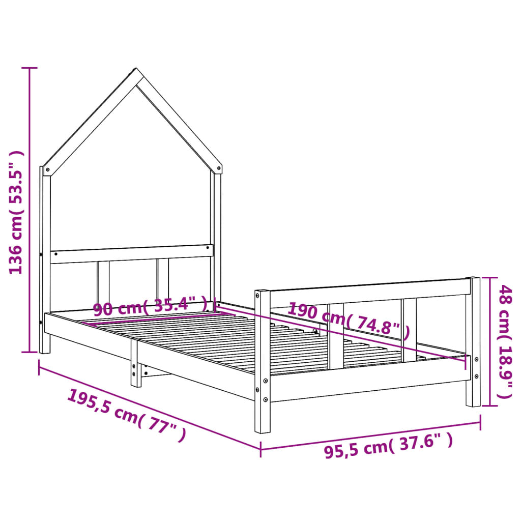 8720845445843_g_en_hd_7 vidaXL Kids Bed Frame Black 92x187 cm Single Solid Wood Pine - Image 9