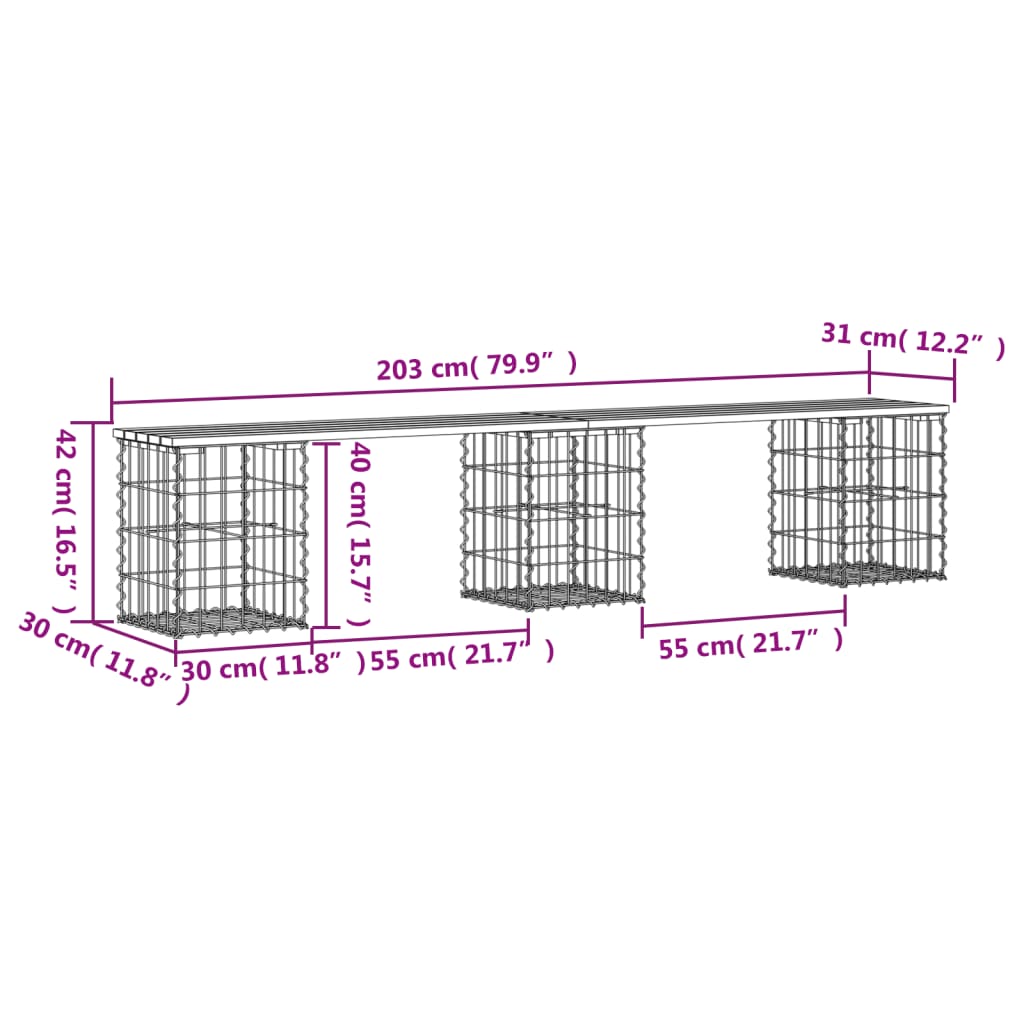 8720845445973_g_en_hd_6 vidaXL Garden Bench Gabion Design 203x31x42 cm Solid Wood Pine - Image 8