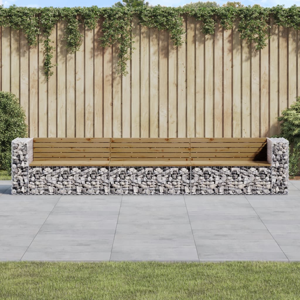 vidaXL Garden Bench Gabion Design 347x71x65.5 cm Impregnated Wood Pine