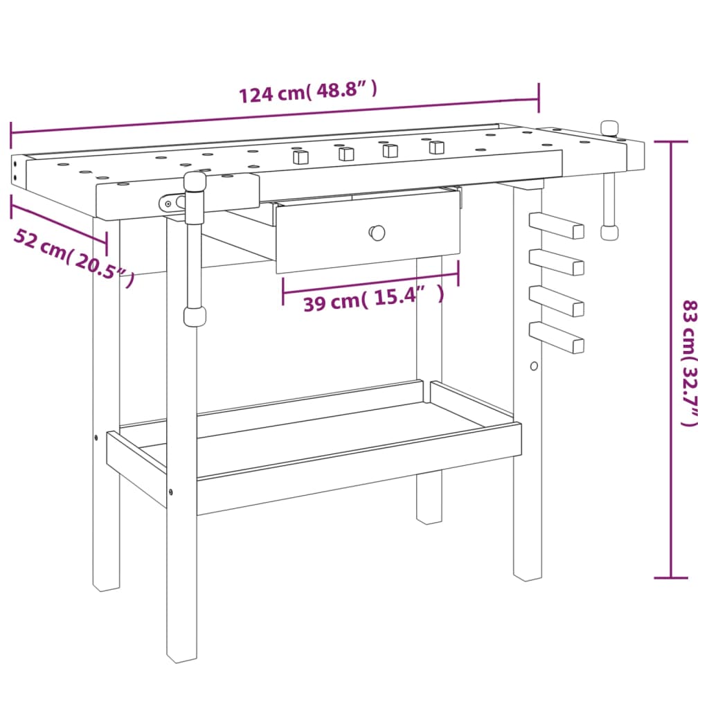8720845554774_g_en_hd_8 vidaXL Workbench with Drawer and Vices 124x52x83 cm Solid Wood Acacia - Image 10