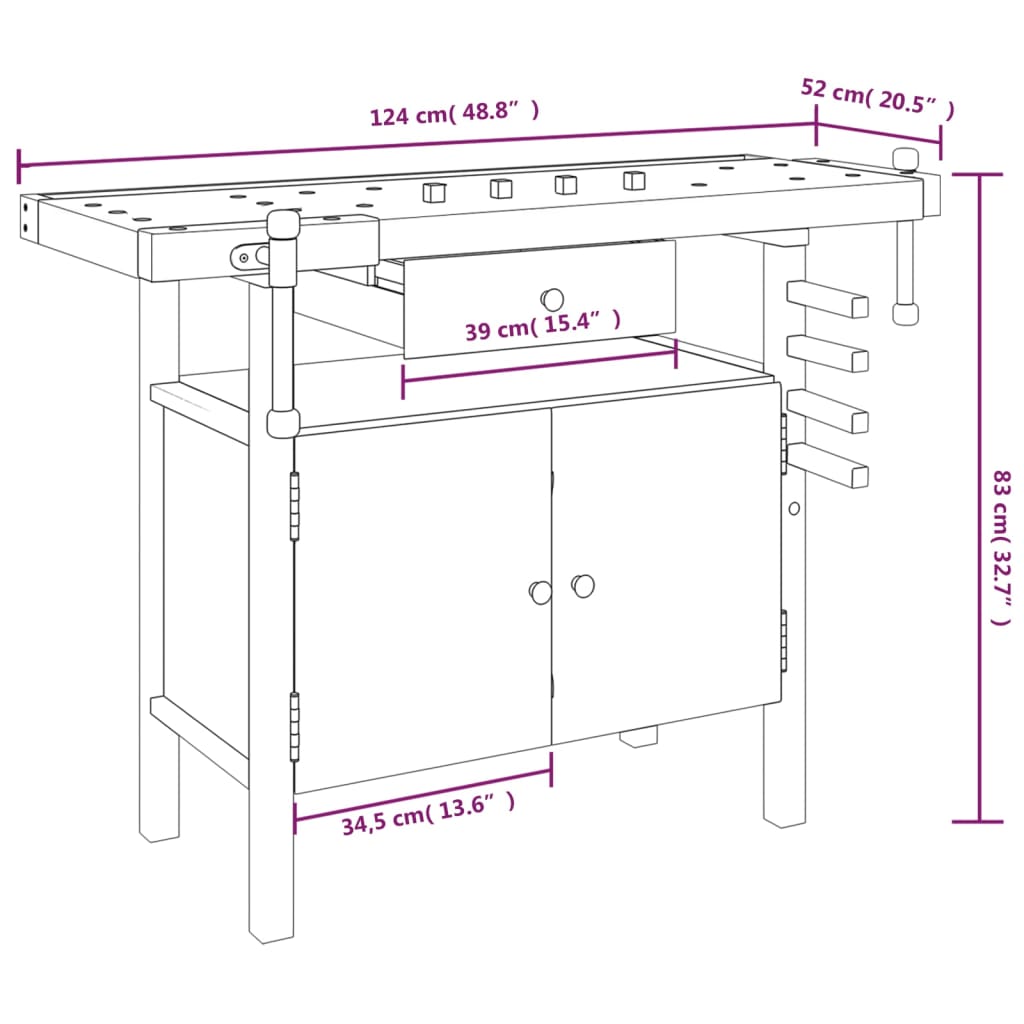 8720845554781_g_en_hd_8 vidaXL Workbench with Drawer and Vices 124x52x83 cm Solid Wood Acacia - Image 10