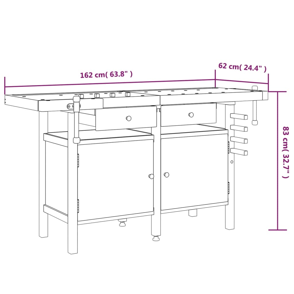 8720845554811_g_en_hd_8 vidaXL Workbench with Drawers and Vices 162x62x83 cm Solid Wood Acacia - Image 10