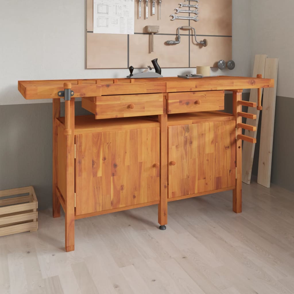 8720845554811_m_en_hd_1 vidaXL Workbench with Drawers and Vices 162x62x83 cm Solid Wood Acacia - Image 1