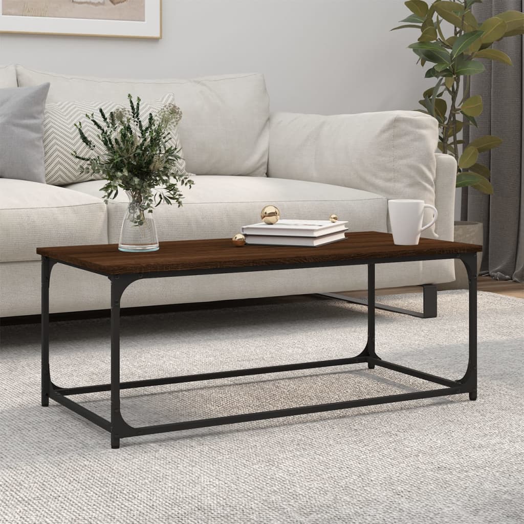 vidaXL Coffee Table Brown Oak 102x50x40 cm Engineered Wood and Iron