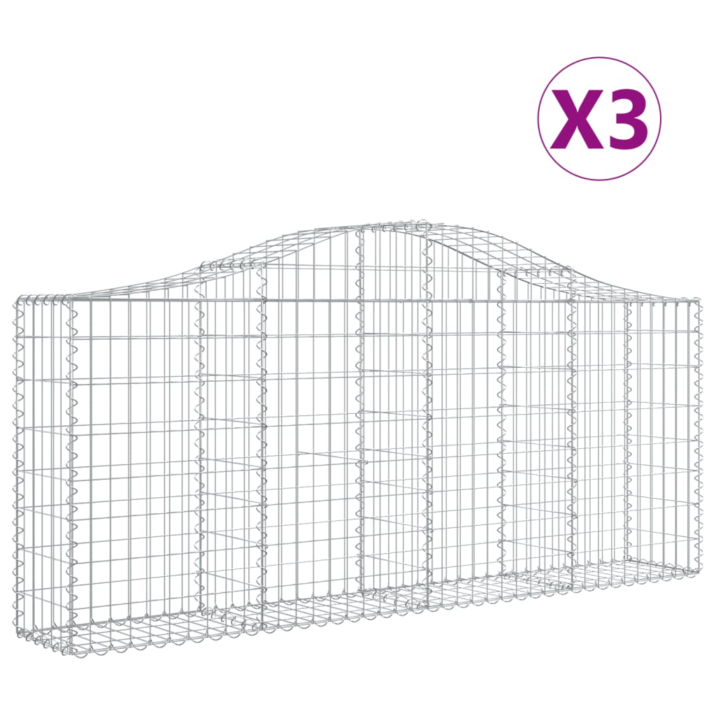 8720845559939_a_en_hd_1 vidaXL Arched Gabion Baskets 3 pcs 200x30x80/100 cm Galvanised Iron - Image 2